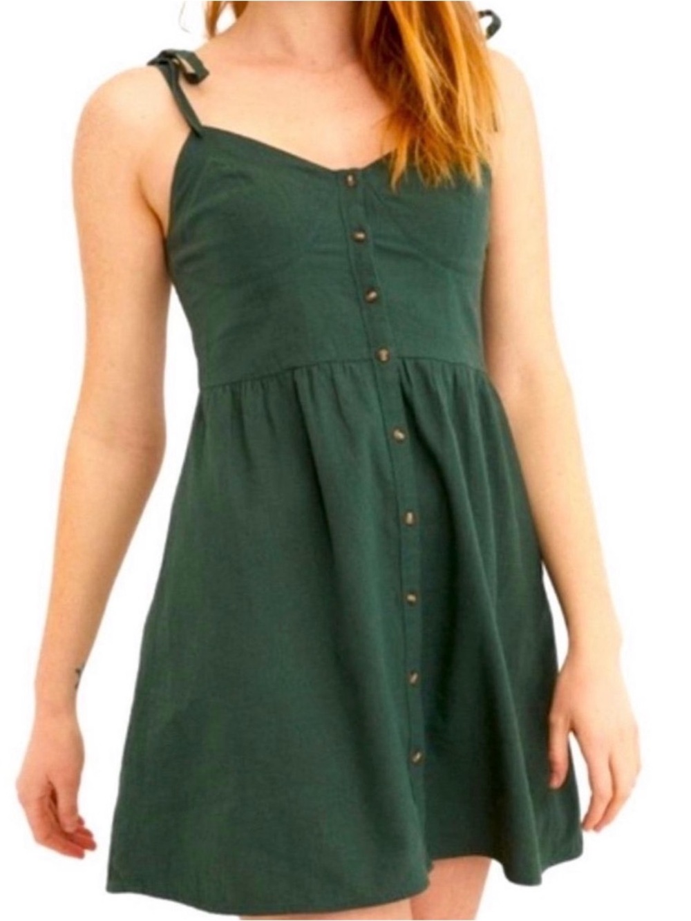 Aerie Forest Green Button-Front Sundress